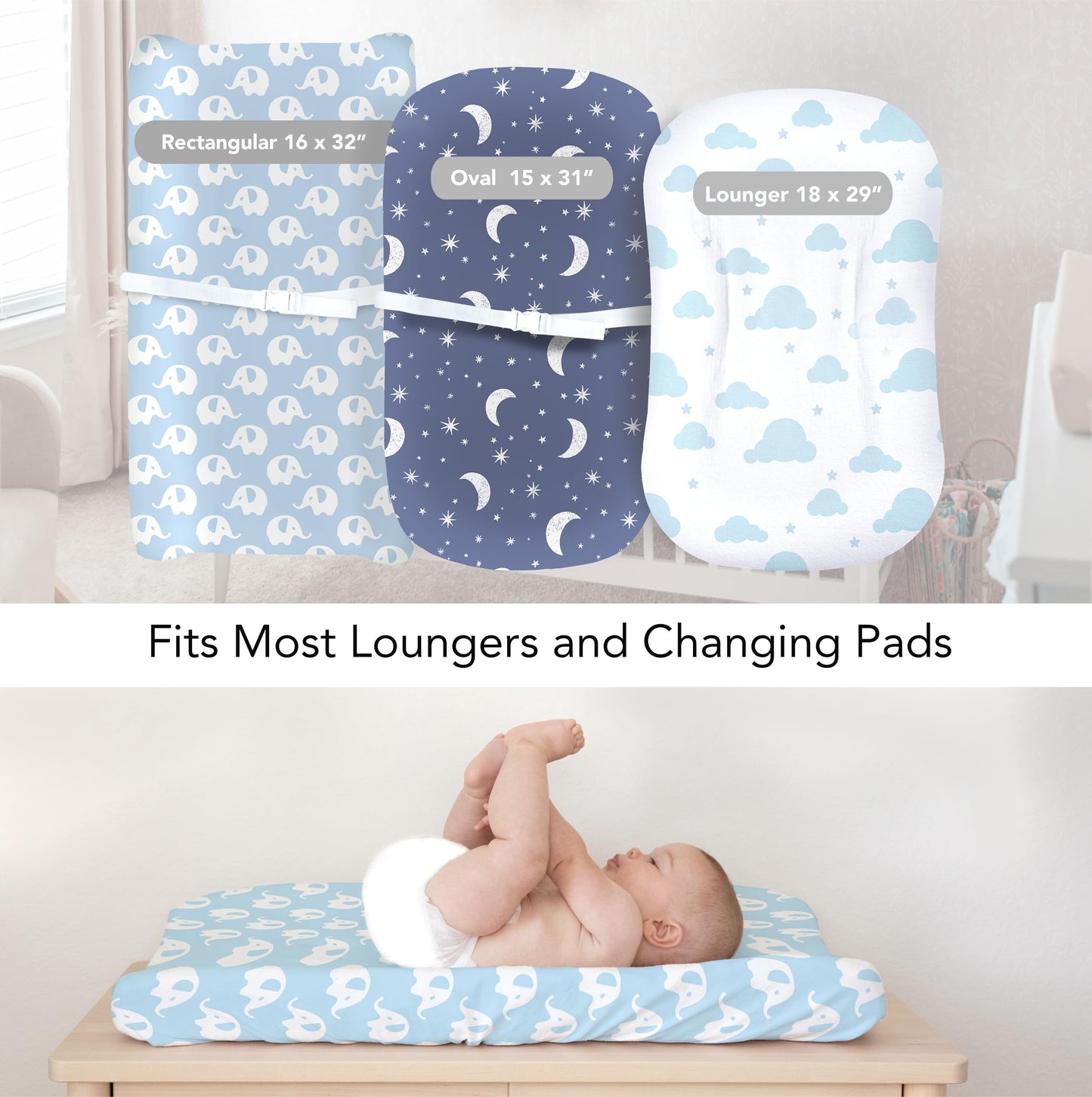 100% Organic Cotton Baby Lounger or Changing Pad Covers with Reenforced Safety Strap Holes. Fits Evolur, Munchkin, Delta, Snuggle Me and More. Multi-Use, Pink for Girl. 3 Pk of Covers Only.