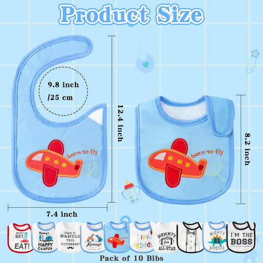 BWkoss 10Pcs Waterproof Baby Bibs Unisex Newborn Babies Food Bibs Baby Keepsake Birthday Gift for Drooling Feeding Eating Teething, 6-12 Months