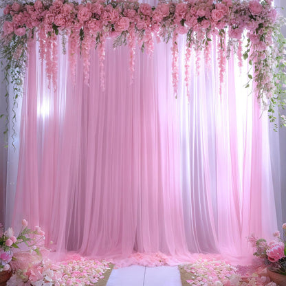 Champagne Tulle Backdrop Curtain for Parties Wedding 10ft×8ft Champagne Sheer Backdrop Curtains for Baby Shower Bridal Shower Reception Birthday Party Christmas Photoshoot Decorations 2 Panels