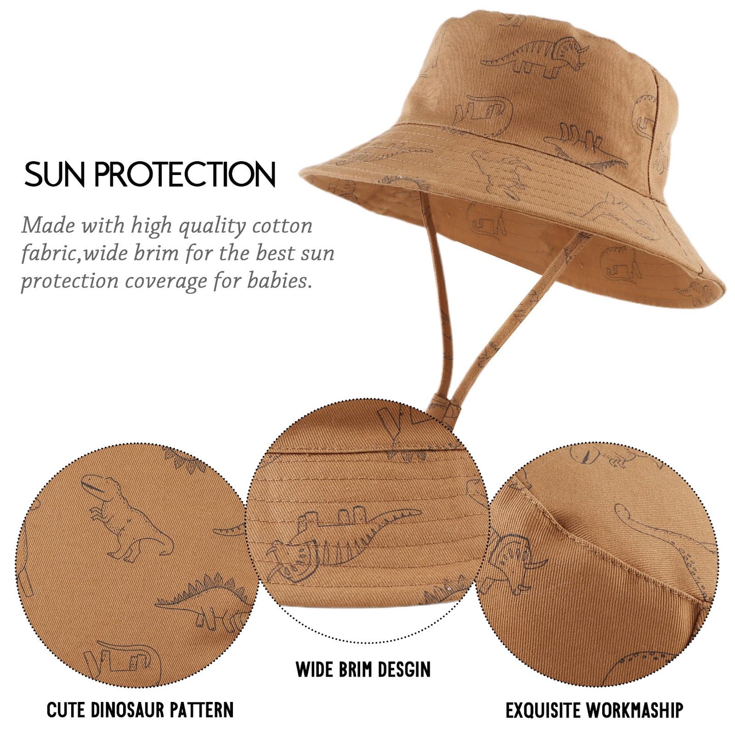JANGANNSA Dinosaur Baby Boys Sun Hat Cotton Toddler Girls Bucket Hats Summer Sun Protect Cap for Kids