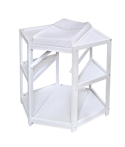 Badger Basket Diaper Corner Baby Changing Table – Space-Saving White Nursery Station with Hamper, Basket & Changing Pad