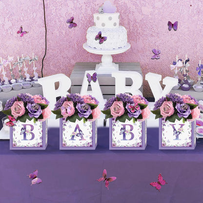 TSVATE Pink Baby Shower Boxes Decorations - 4 Baby Shower Centerpiece Boxes Gender Reveal First Birthday Centerpiece Decors (Without Flowers)