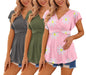 Ekouaer Maternity Shirts 3 Packs Flying Short Sleeve Nursing Tops Pregnancy Clothes