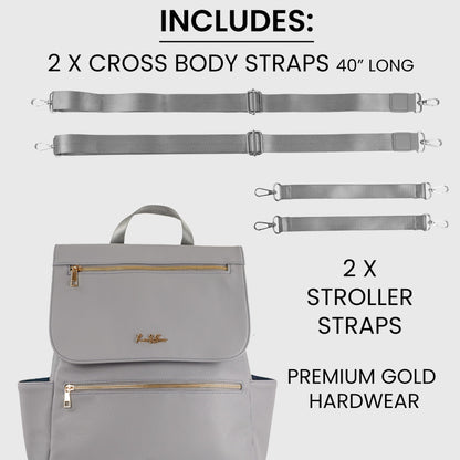 Premium Vegan Leather Diaper Bag Backpack – Large Designer Baby Bag, Stylish Diaper Backpack with Stroller & Crossbody Straps & Multiple Compartments (Powder Blue)