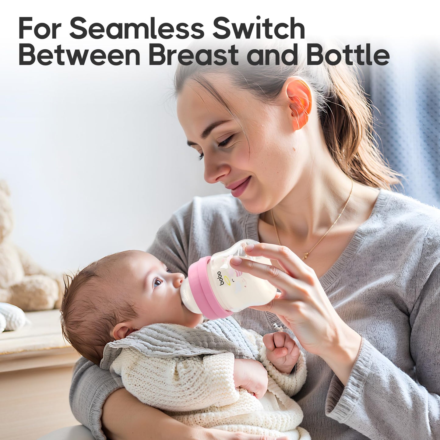 YOHKOH Glass Baby Bottles with Slow Flow Nipple, Newborn Anti-Colic Baby Bottles for 0+ Months, Wide Neck Feeding Bottle, Clear (Red, 2.7oz (Pack of 2))