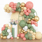 Amandir 153pcs Sage Green Balloon Garland Arch Kit, Different Sizes 18 12 10 5 inch Green Blush Gold Latex Metallic Confetti Gold Balloons for Birthday Baby Shower Wedding Safari Forest Decorations