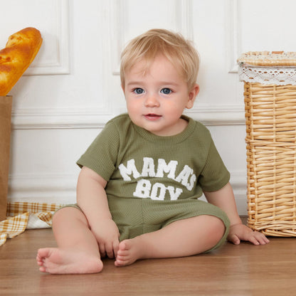 Kupretty Toddler Baby Boy Summer Clothes Embroiderey Waffle Knit Short Sleeve T-Shirt Tees + Casual Shorts Cute Clothing Set