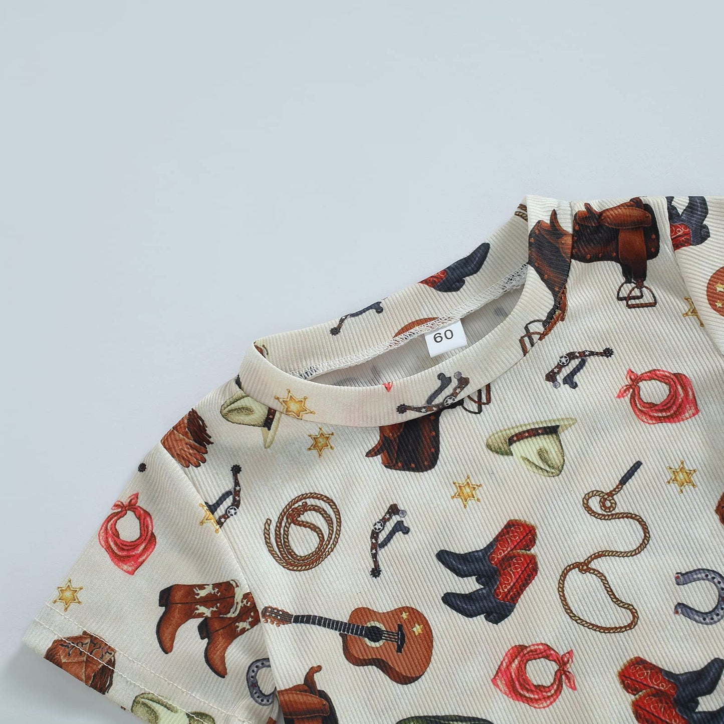 Gueuusu Country Baby Clothes Boy Girl Western Cow Print Short Sleeve Romper Bodysuit Ribbed One Piece Jumpsuit Summer Outfit