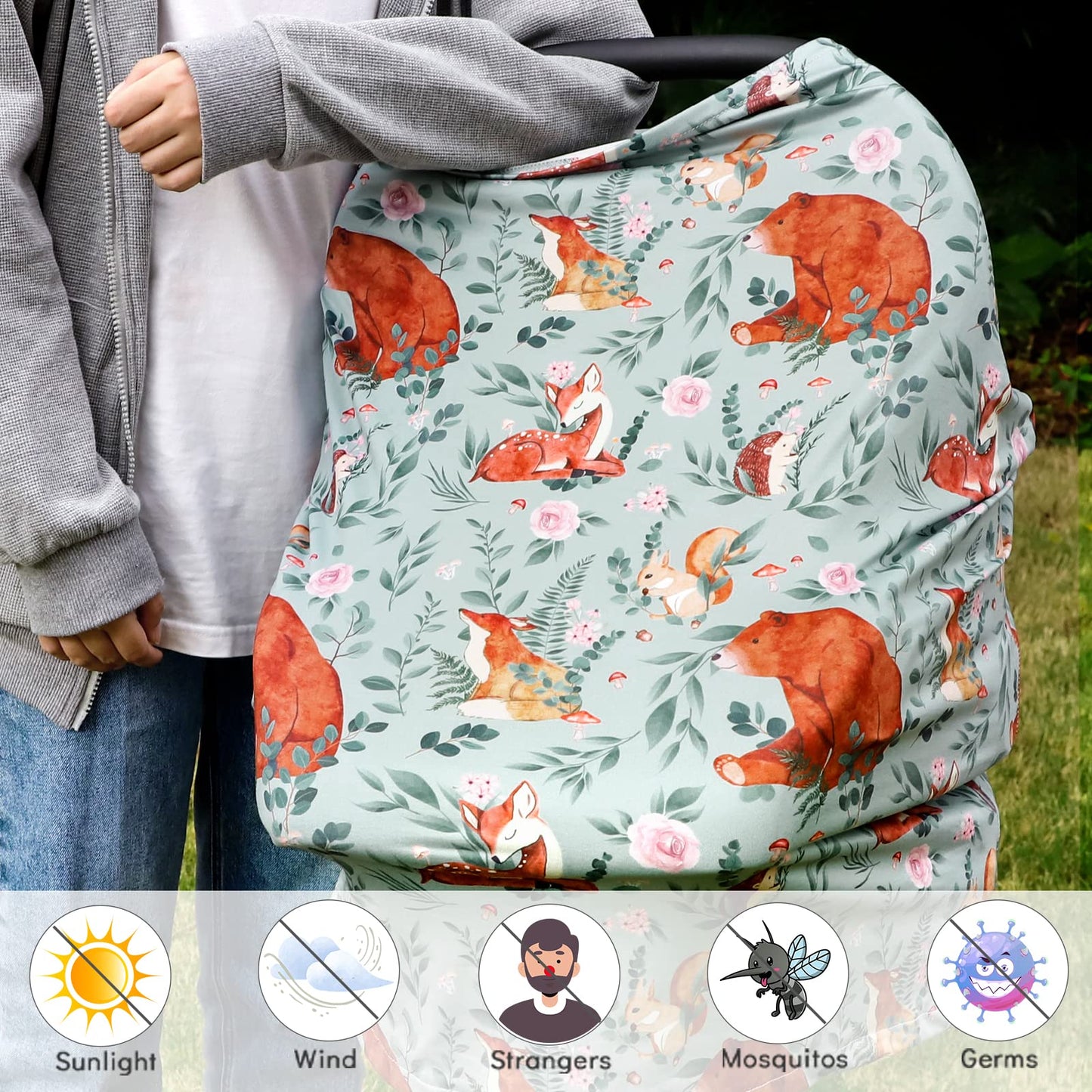 Nursing Cover Breastfeeding, Multi-use Baby CarSeat Cover Girls, Infant Stroller Car Seat Cover, Stretchy Carseat Canopy, Soft Breathable, Peony