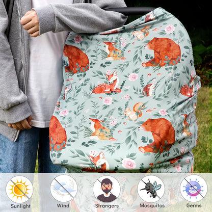 Nursing Cover Breastfeeding, Multi-use Baby CarSeat Cover Girls, Infant Stroller Car Seat Cover, Stretchy Carseat Canopy, Soft Breathable, Peony