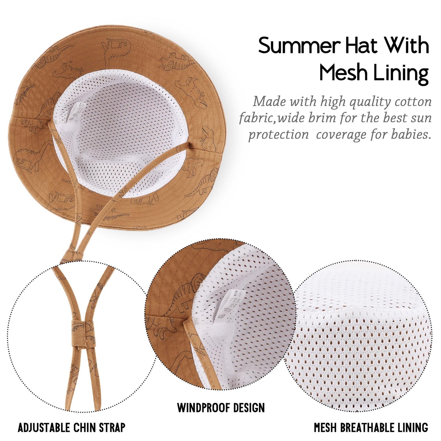 JANGANNSA Dinosaur Baby Boys Sun Hat Cotton Toddler Girls Bucket Hats Summer Sun Protect Cap for Kids