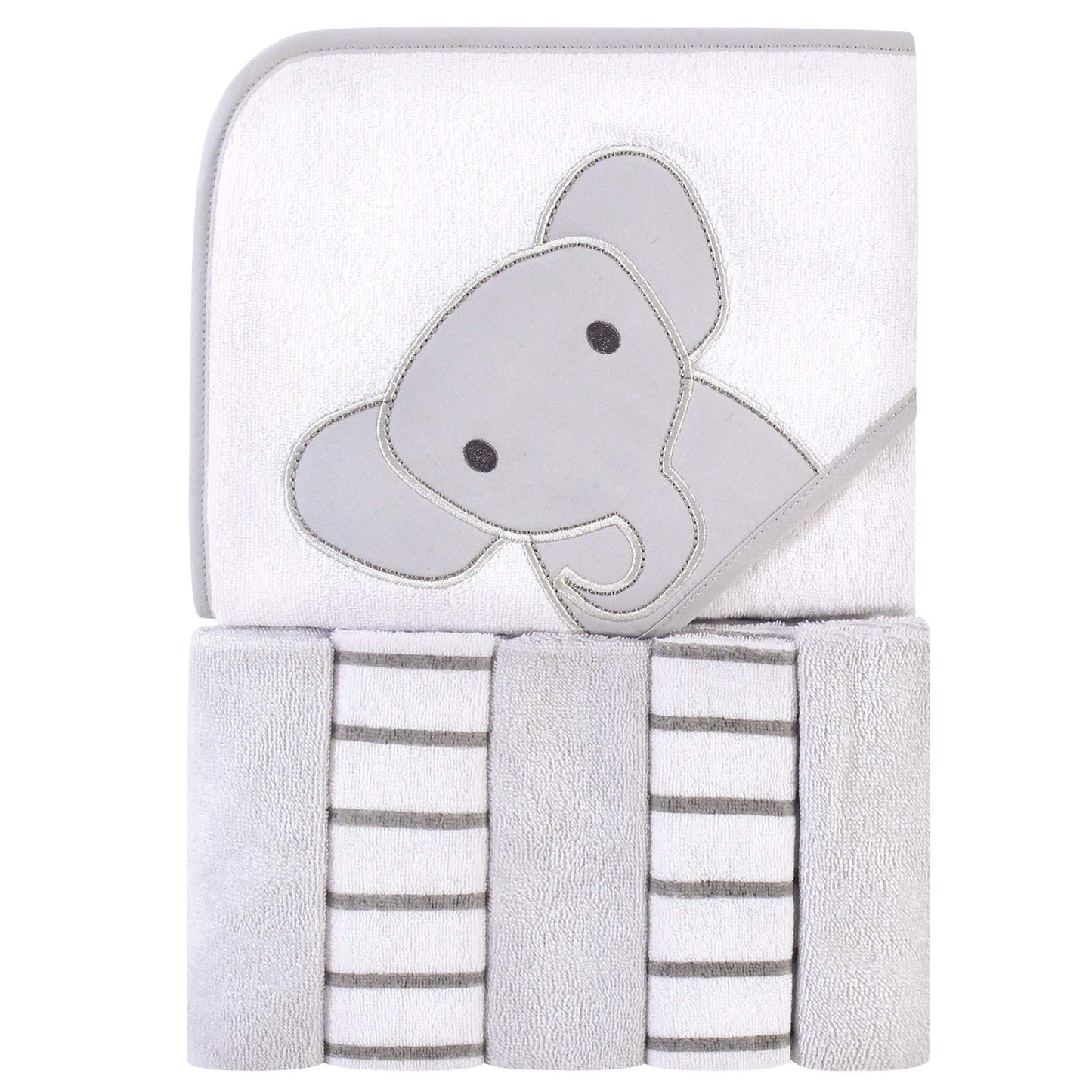 Hudson Baby Unisex Baby Hooded Towel and Five Washcloths, Modern Giraffe, One Size