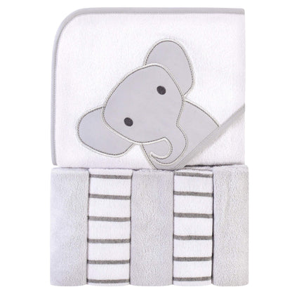 Hudson Baby Unisex Baby Hooded Towel and Five Washcloths, Modern Giraffe, One Size