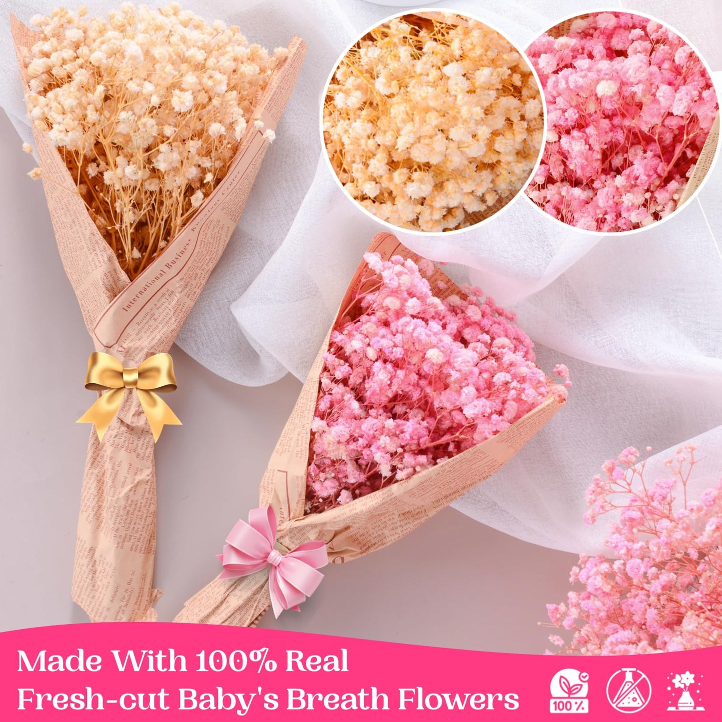 3500+ Dried Babys Breath Flowers Pink & White-17'' Baby's Breath Bulk Bouquet, Real Natural Dried Gypsophila Flowers for Resin, Home Vase Decor, Card DIY, Party, Wedding Flower Wreaths