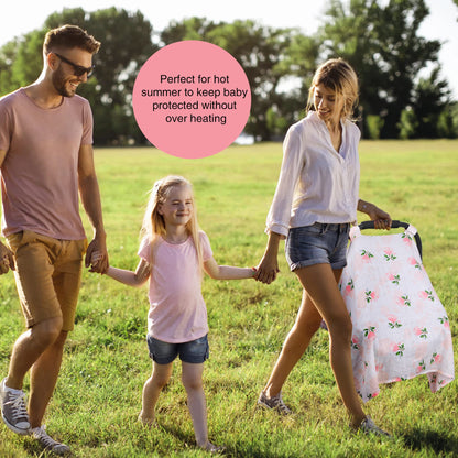 Rquite Car Seat Cover, Muslin Cotton Infant Car Seat Canopy, Breathable Baby Carrier Cover, Summer Stroller Sun Shade, Flower