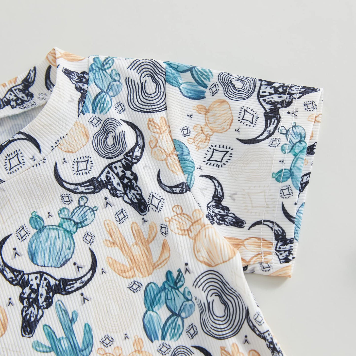 Gueuusu Country Baby Clothes Boy Girl Western Cow Print Short Sleeve Romper Bodysuit Ribbed One Piece Jumpsuit Summer Outfit