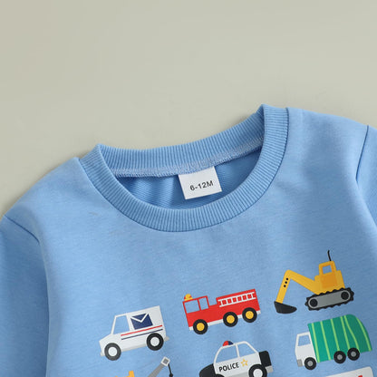 Fernvia Baby Boy Fall Winter Clothes Toddler Kids Solid Outfits Vehicle Long Sleeve Sweatshirt Tops + Joggers Pants Set