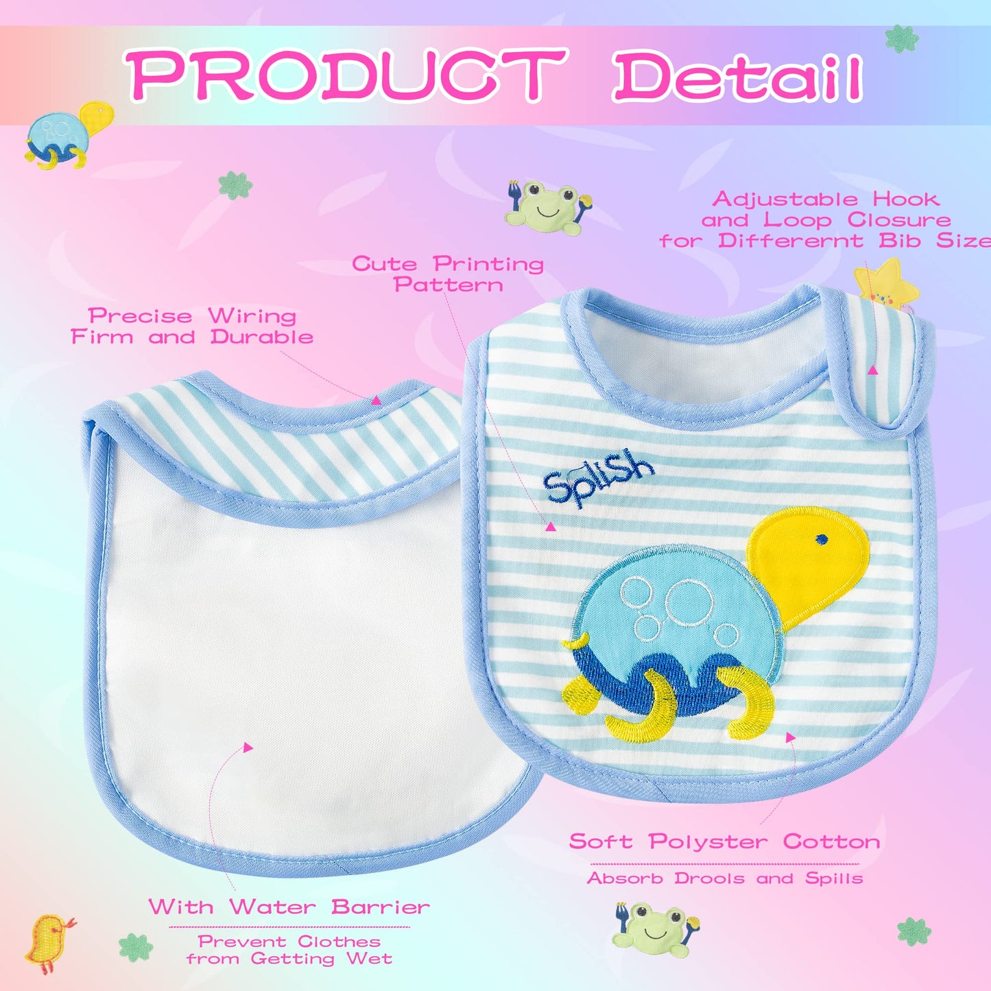 7Pcs Cotton Waterproof Baby Bibs Hook Loop Closure Newborn Bib Keepsake Baby Gift for Drooling Feeding Eating