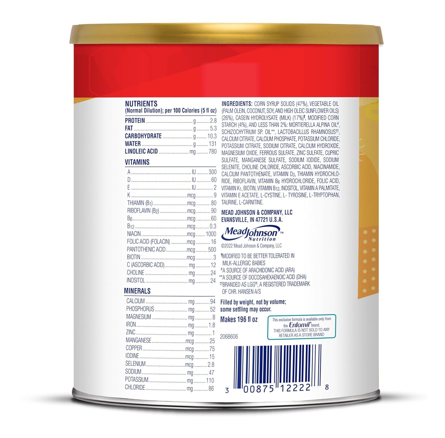 Enfamil Nutramigen Hypoallergenic Baby Formula with Iron, Lactose Free, Colic Relief from Cow's Milk Allergy Starts in 24 Hours, Brain Building DHA, Probiotic LGG for Immune Support, 27.8 Oz Can