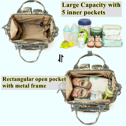 Diaper Bag Backpack for Dad and Mom with USB Charging Port Stroller Straps and Insulated Pocket,army military Travel Nappy Backpack for Daddy/Mommy (Black)