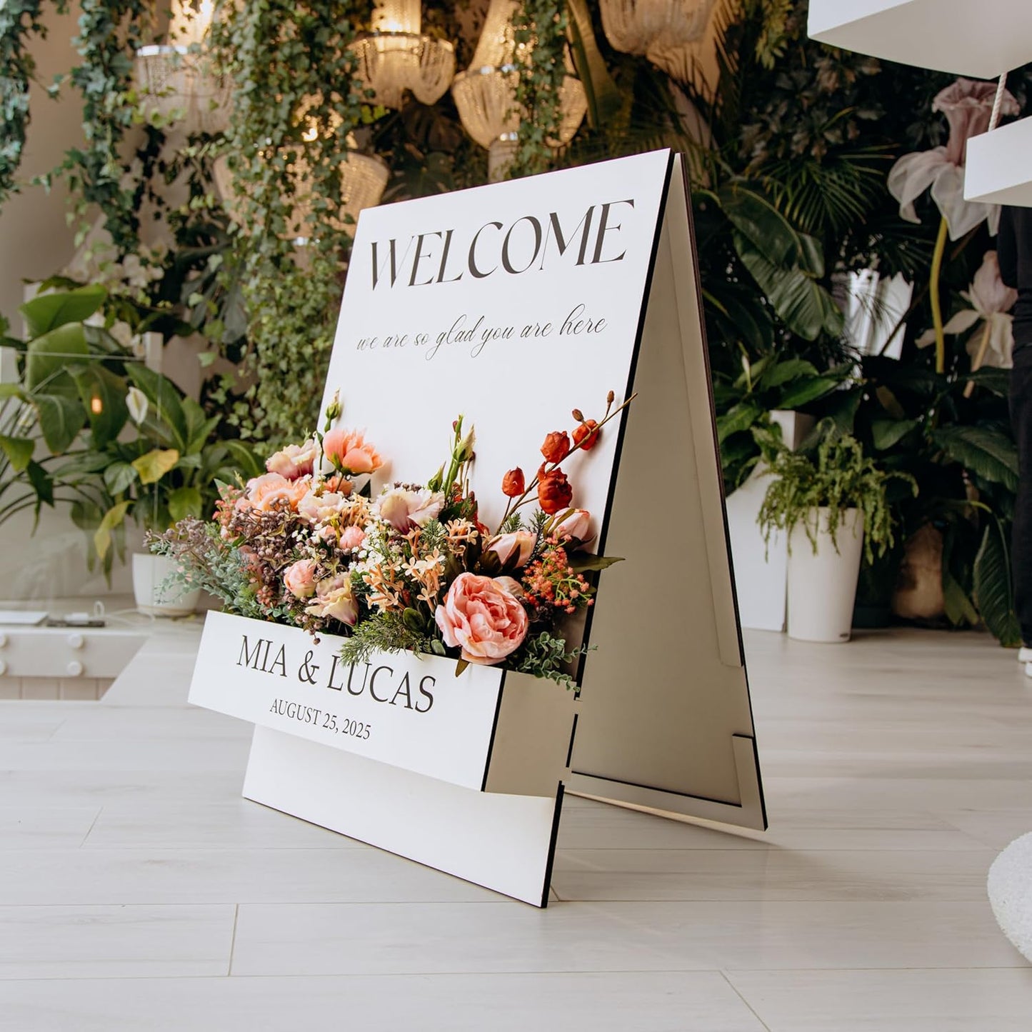 Personalized Event Welcome Sign | Personalized Wedding Welcome Sign with Flower Box – Custom Wooden Sign for Wedding, Baby or Bridal Shower, Rustic Floral Welcome Decor | Wooden Wedding Welcome Sign