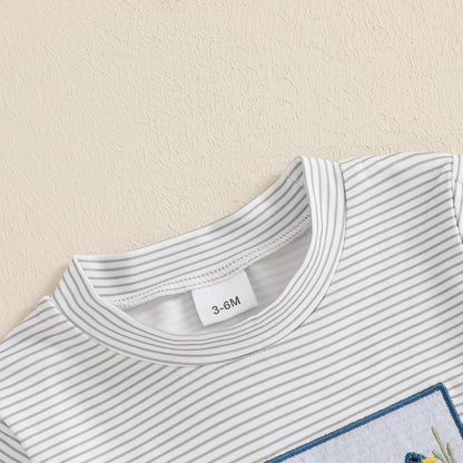fhutpw Baby Toddler Boy Summer Clothes Embroidery Pattern Short Sleeve Tops & Casual Shorts 6 12 18 Months Outfits Sets