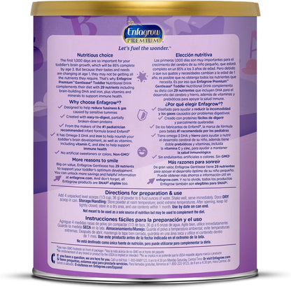 Enfagrow PREMIUM Gentlease Toddler Nutritional Drink, Made with Real Milk, Designed to Ease Fussiness, Gas & Crying, Brain-Building Omega-3, Nutrients for Growth & Immune Support, Powder Can, 29.1 Oz