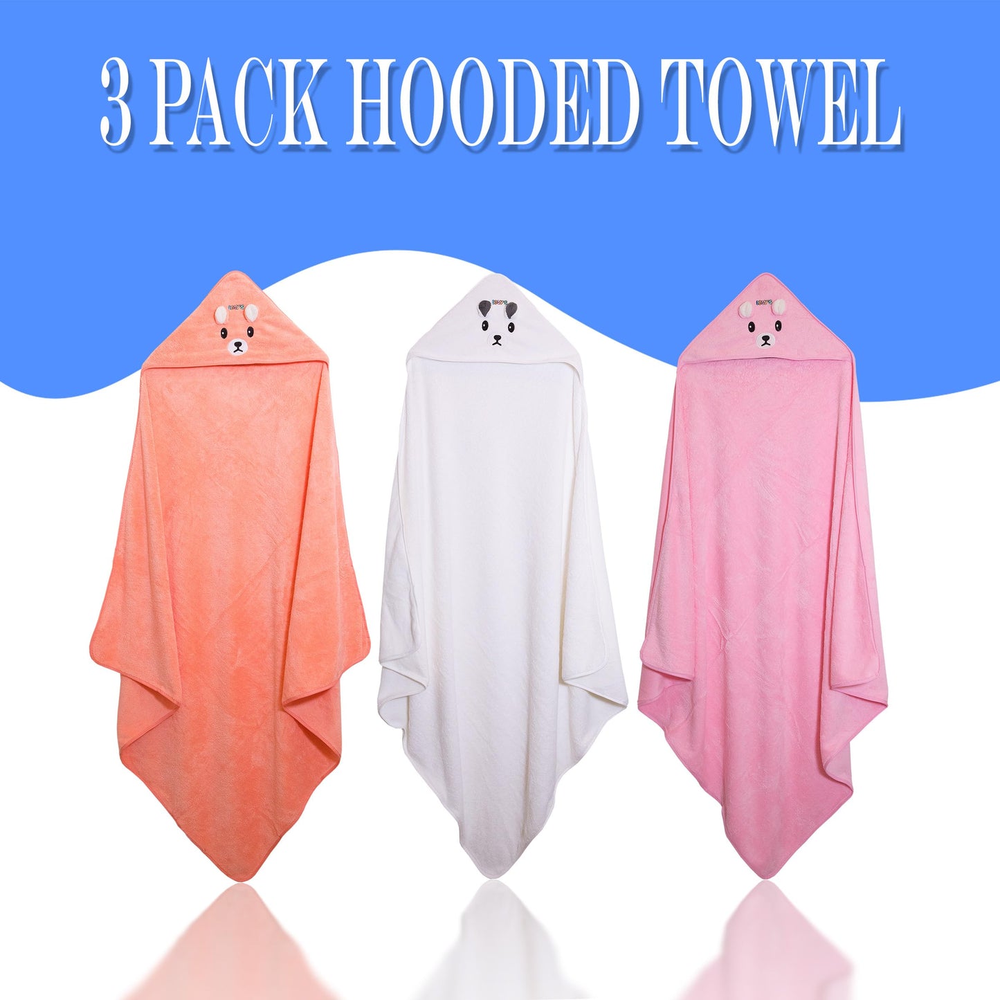 Ioly's Hooded Baby Bath Towels for Newborn Essentials 41" (Large) Set 3 Towel with Hood for Kids Babies Toddler Infant Baby Towels with Hood Cosas para Bebes recien nacidos (White/Pink/Orange)