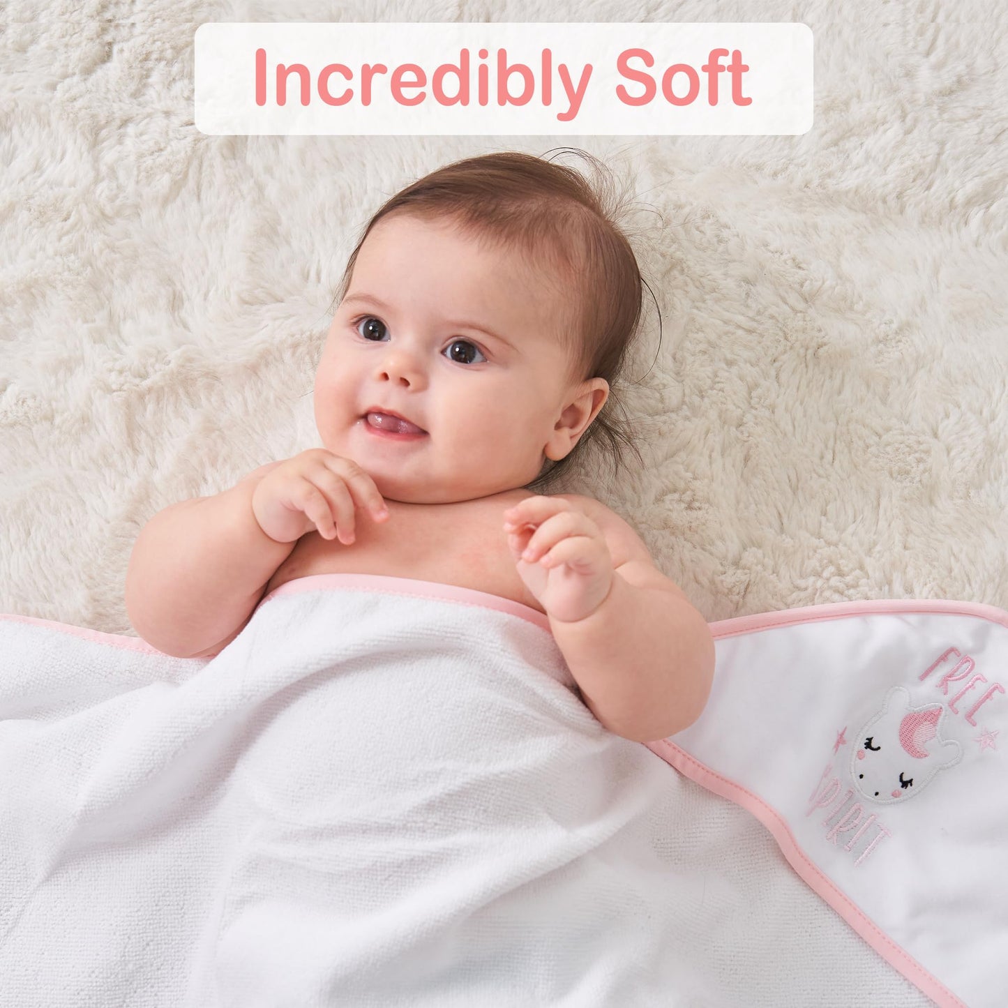 Viviland Baby Towels and Baby Wash Cloths Set Hooded Baby Towels Baby Wipes Absorbent Bath Face Towels Burp Cloths or Face Towels for Girl Boy 6-Pack Size 28 x 28 Inch(Elephant Flower)