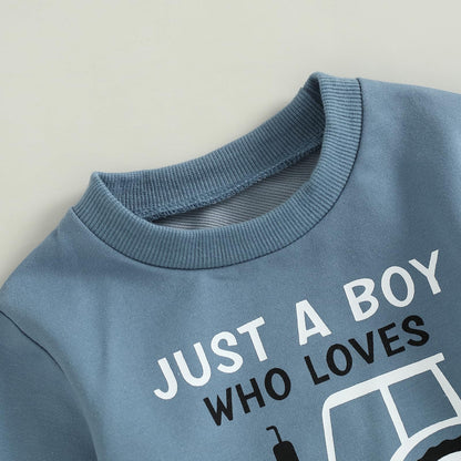 Toddler Baby Boy Fall Winter Outfits Tractor Print Long Sleeve Sweatshirt Pants Set Kids Sweatsuit Clothes