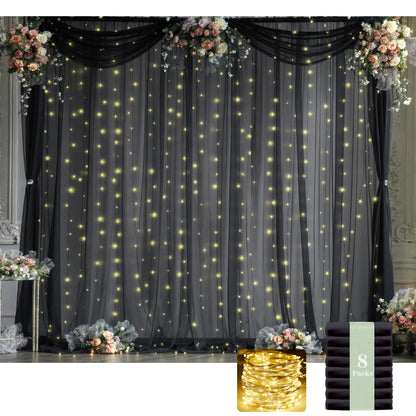 White Tulle Backdrop Curtain with Lights String for Parites 10×8ft Sheer Backdrop Curtains White Curtain Backdrop for Wedding Baby Shower Birthday Party Photo Shoot Decorations(2 Panels 10ft×8ft)