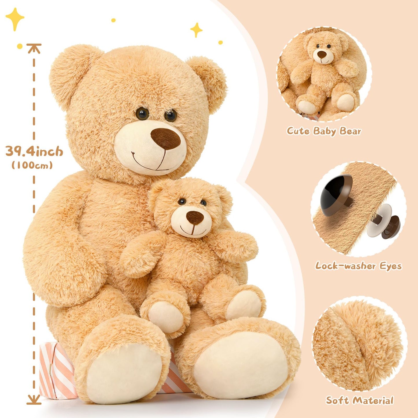 Muiteiur 49 inch Giant Teddy Bear Stuffed Animal, Big Bear Plush with Big Footprint, Great Gift for Party Decorations (Brown)