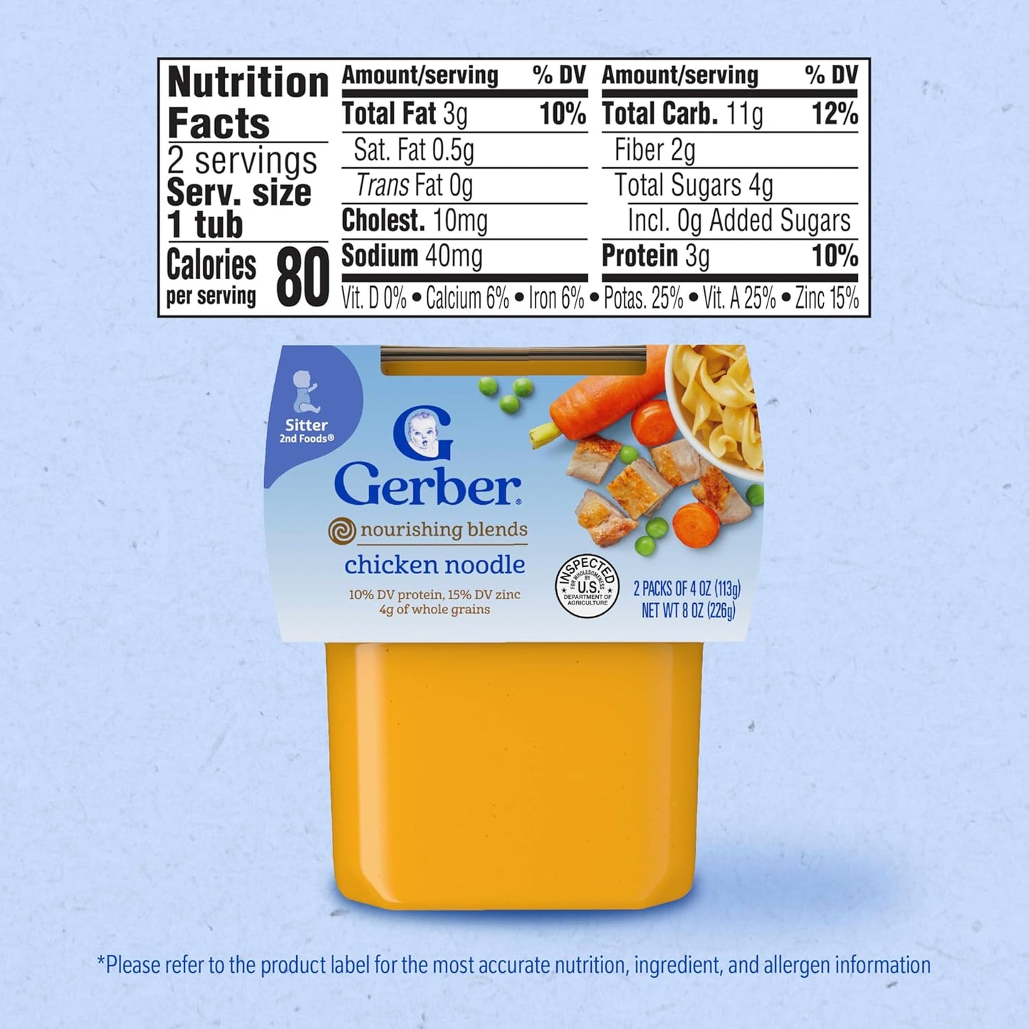 Gerber Baby Food 2nd Foods, Dinner, Chicken Noodle Puree, 4 Ounce Tubs, 2-Pack