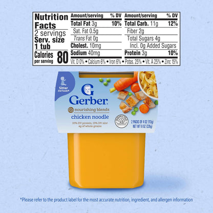 Gerber Baby Food 2nd Foods, Dinner, Chicken Noodle Puree, 4 Ounce Tubs, 2-Pack