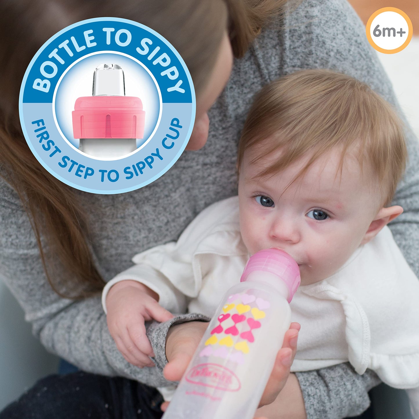 Dr. Brown's Anti-Colic Options+ Narrow Sippy Bottle Starter Kit, 8oz/250mL, with Level 3 Medium-Fast Flow Nipple and Soft 100% Silicone Sippy Spout, Pink, BPA Free, 6m+