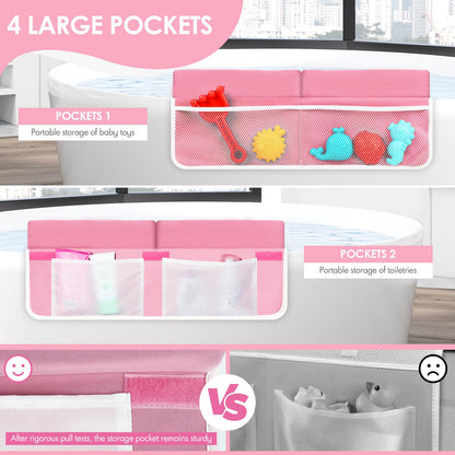 Bath Kneeler and Elbow Rest Pad Set - 2 inch Comfortable Thick Baby Bath Kneeler Pads, with Toy Organizer Pockets - Quick Drying, Foldable, Non-Slip for Baby and Toddler Bathing (Pink)