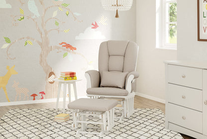 Storkcraft Tuscany Custom Glider and Ottoman with Free Lumbar Pillow (White/Slate Gray Swirl) - Cleanable Upholstered Comfort Rocking Nursery Chair with Ottoman