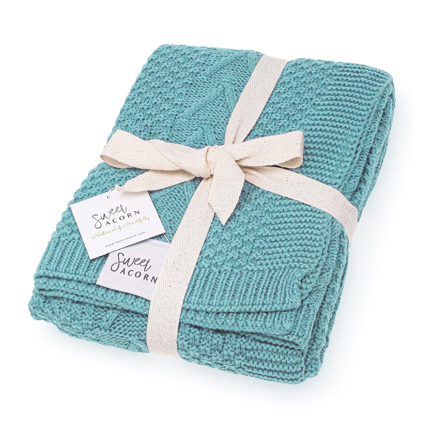 Knit Baby Blanket in Elegant Pattern, Organic Cotton Blankets for Crib or Stroller, Receiving Blankets - Salt White