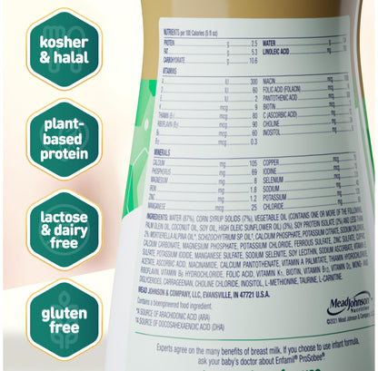 Enfamil Prosobee Plant based Baby Formula, for Sensitive Tummies, Soy-based Plant Sourced Protein, Vitamins for Immune Support, Lactose-free, Milk free, Gluten free, 32 Fl Oz Bottle (4 count)