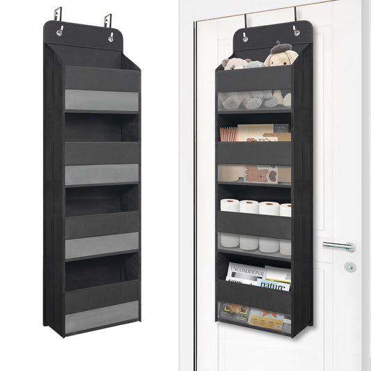 Over Door Organizer with 4 Large Capacity Pockets, Hanging Organizer Storage for Closet Bathroom Nursery Bedroom Dorm, Toys Cosmetics Sundries and Baby Essentials, Gray