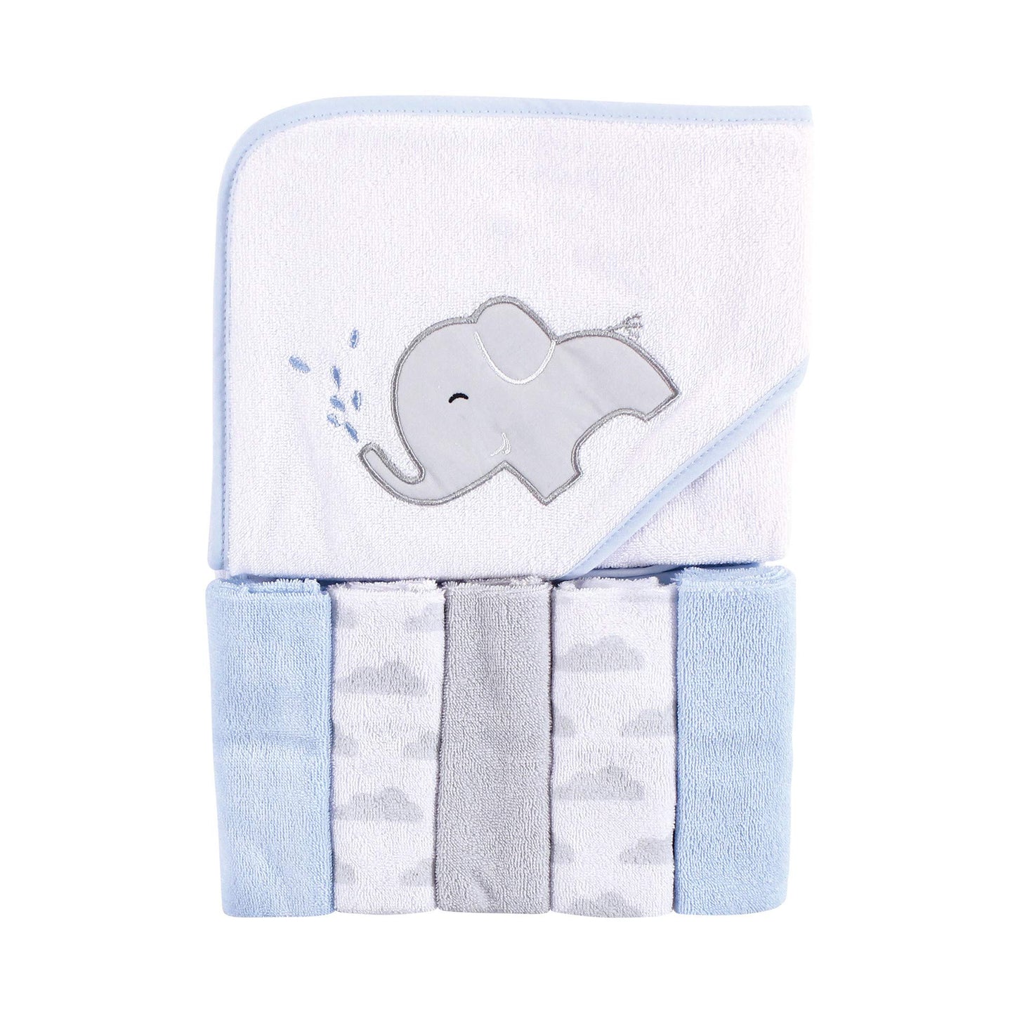 Luvable Friends Unisex Baby Hooded Towel with Five Washcloths, Cotton,Polyester,Ikat Elephant, One Size