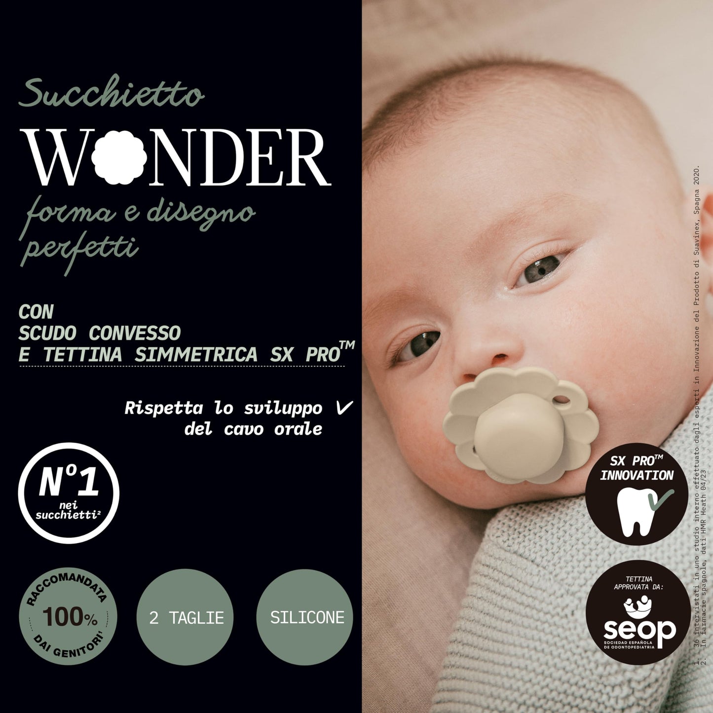 Suavinex Wonder Baby Pacifier, SX Pro Silicone Nipple, Reversible, Non Irritating Shield Design, 2 Pk Pacifiers 0-6 Months, Made in Europe, Mauve/Chalk