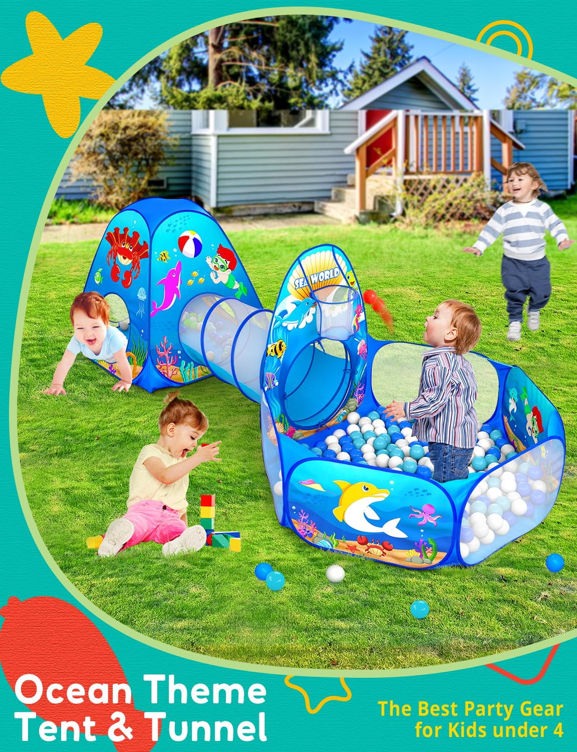Sumbababy Kids Tent with Crawl Tunnel: Ball Pit Tent for Toddlers - Ball Pit Tunnels for Young Children - Pop Up Baby and Toddler Tent for Indoor & Outdoor