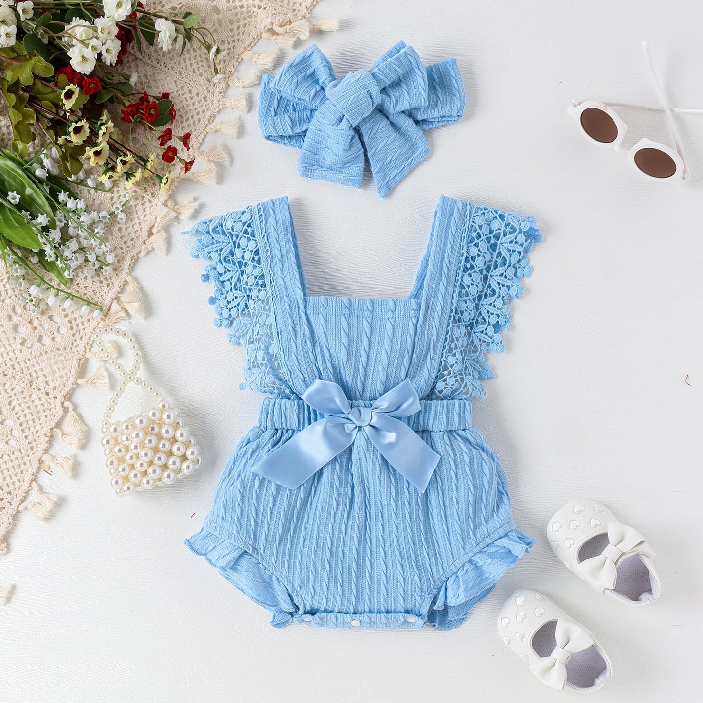 Douhoow Infant Baby Girl Plaid Romper Baby Short Sleeve Pleated Romper Bodysuit Summer Spring Outfits