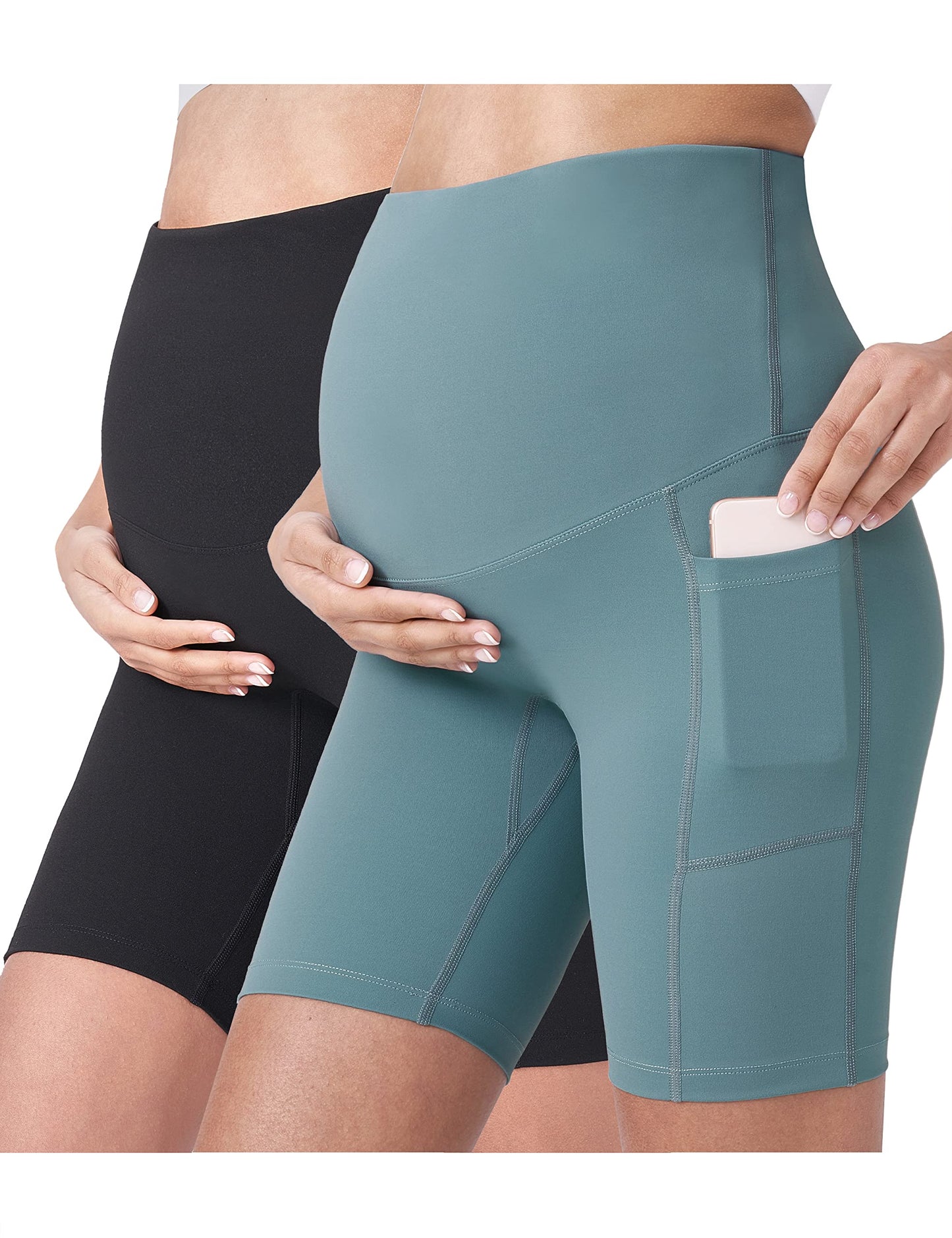 POSHDIVAH Women's Maternity Yoga Shorts Over The Belly Bump Summer Workout Running Active Short Pants with Pockets 5"/8"