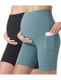 POSHDIVAH Women's Maternity Yoga Shorts Over The Belly Bump Summer Workout Running Active Short Pants with Pockets 5"/8"