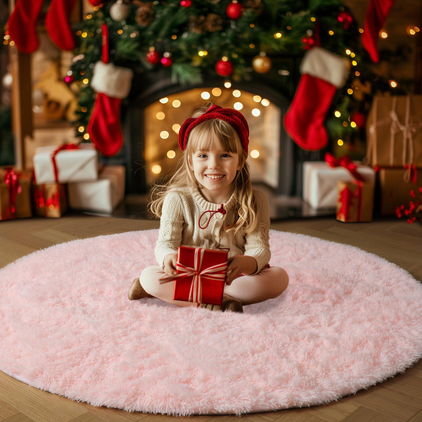 Pink Round Area Rugs 6Ft for Bedroom Living Room, Big Fluffy Shag Circle Rug for Kids Playroom, Cute Preppy Room Decor for Teen Girls, Cozy Fuzzy Furry Plush Carpets for Baby Nursery, Dorm, Classroom