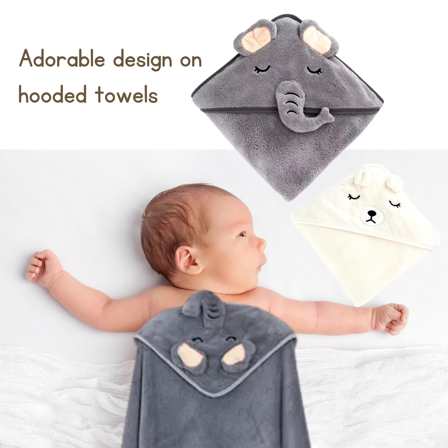 2 Pack Soft Baby Bath Towels with Cute Design. Absorbent Baby Towels for Newborn Gift Set of Hooded Towels for Baby Boys Girls and Neutral (Pink)