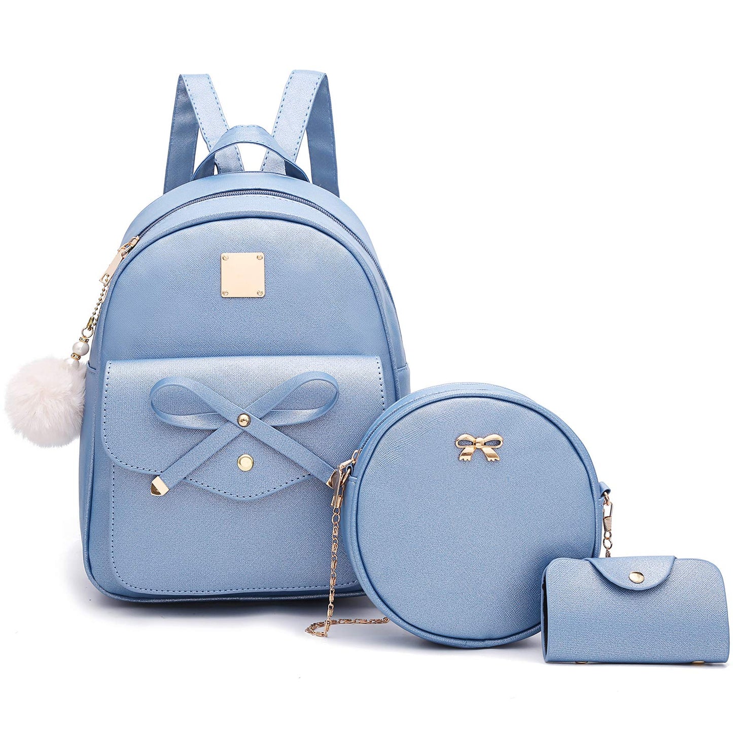 I IHAYNER Girls Bowknot 3-Pieces Fahsion Leather Backpack Backpack Purse for Women Rucksack for Ladies Shoulder Bag
