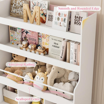 HITHOS 55.3" H Kids Bookshelf with Toy Storage Organizer, Tall Book Shelf with 3 Movable Toy Storage Bins, Large Kids Bookcase with Toy Chest, 39.2" W Modern Toy Box for Kids Room, Playroom, White